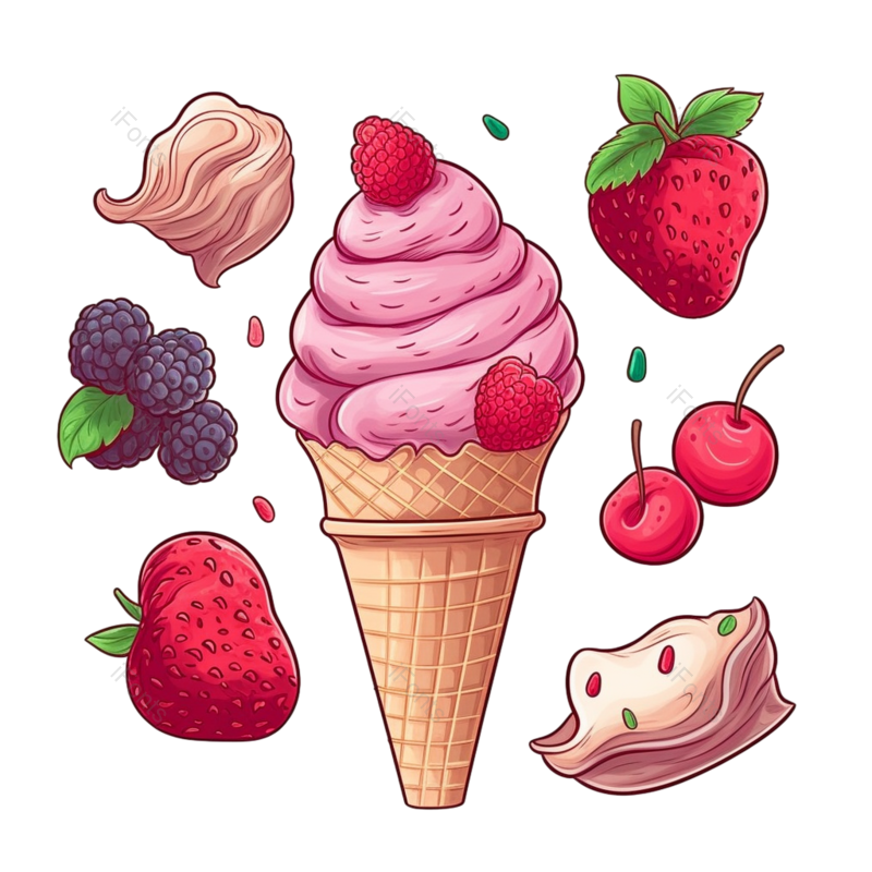 夏天图片,水果元素,小吃PNG,牛奶免抠素材